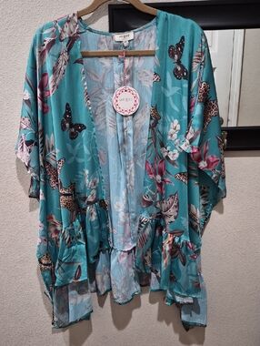 Umgee Tropical Floral Kimono Top | Butterfly Print | Size S/M NWT